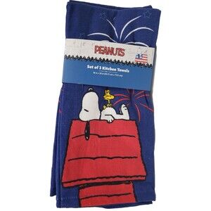 Set of 3 Same Towels(16"x26") PATRIOTIC,PEANUTS SNOOPY DOG, FIREWORKS ON BLUE,BB